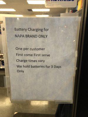 They only charge NAPA batteries.