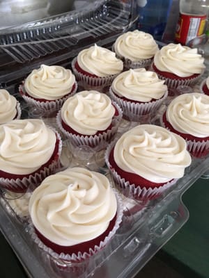 Red velvet cupcakes with cream cheese frosting