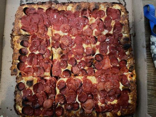 Square pepperoni pizza