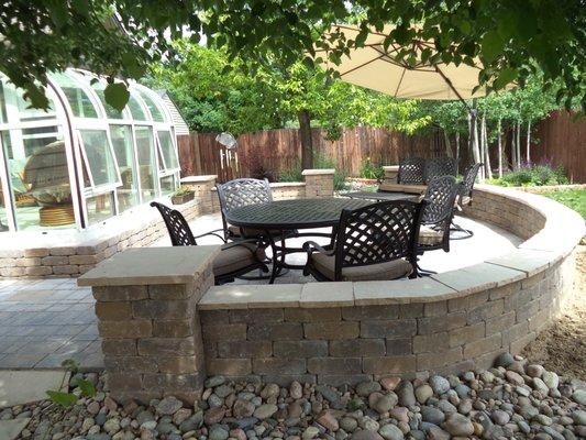 Patio with seating wall