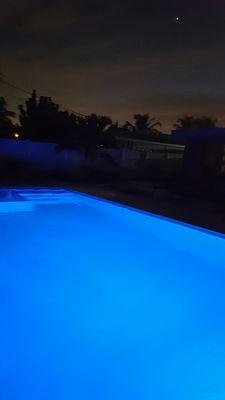 Bungalow Blue pool at night.