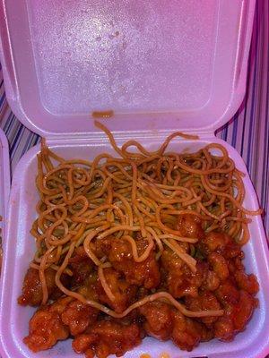 Orange chicken with plain Lo Mein