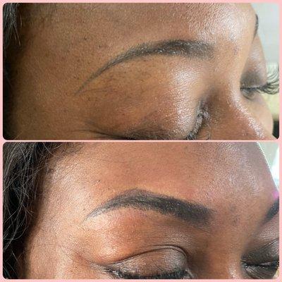 Cover up of old eyebrow tattoo.