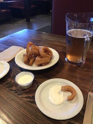 Onion rings and. Old beer