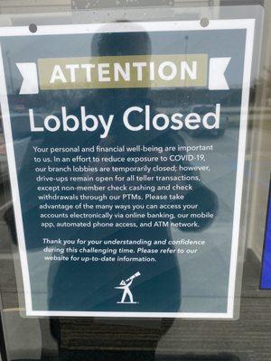 Lobby closed temporarily