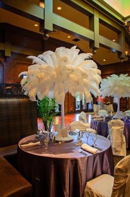 White Wedding, Ostrich Feather Centerpiece Rentals, by Designer Centerpieces