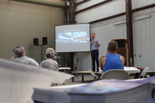 Explore Industries presentation inside our factory with AV support from Stafford Lighting & Sound.