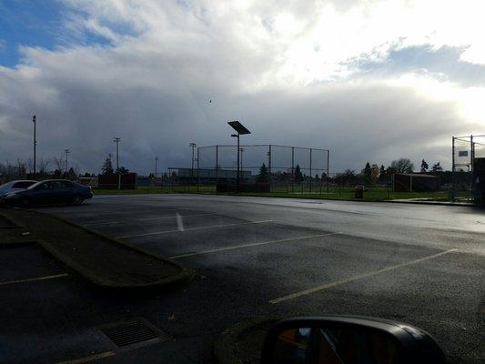 Baseball stadium behind the football field.