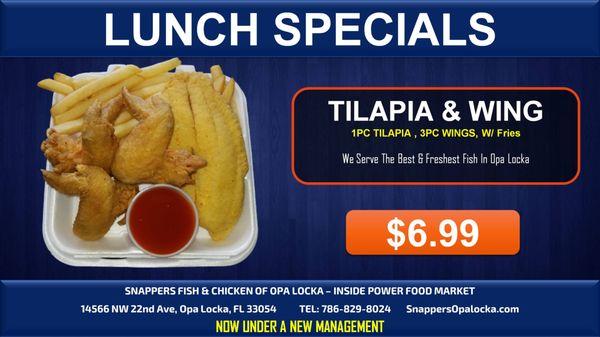 Tilapia and Wings lunch special