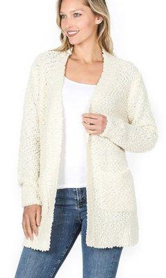 This White Popcorn Sweater is stylish and so comfortable.