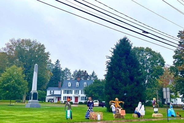 Halloween decorations on the town green in front of the first congregational church - oct 2021