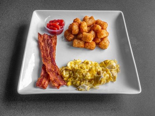 2 Egg Combo (2 scrambled eggs , 2 pcs of bacon, & Tater tots)