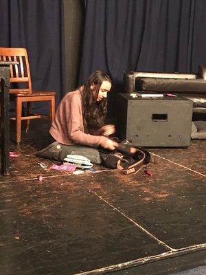 Drama-School Acting Brianna frantically looking for something she has lost thus creating the reality of doing