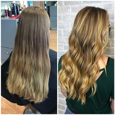 Golden balayage transformation for summer