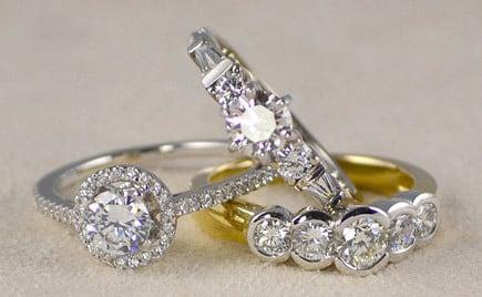 Diamond rings, engagement rings, wedding rings.