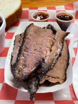 Brisket with a nice bark on the backside.