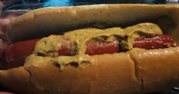 Hot dog with deli mustard