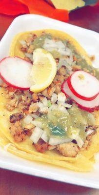 Chicken Tacos with only onions and salsa verde