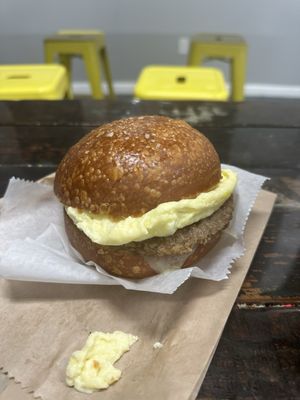 Sausage egg and cheese on a brioche!