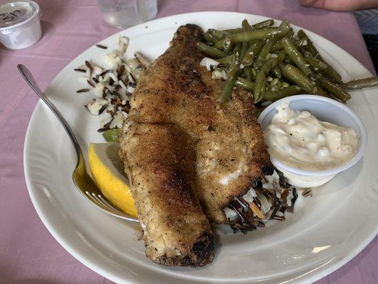 Mother's Day special Walleye, green beans, wild rice pilaf