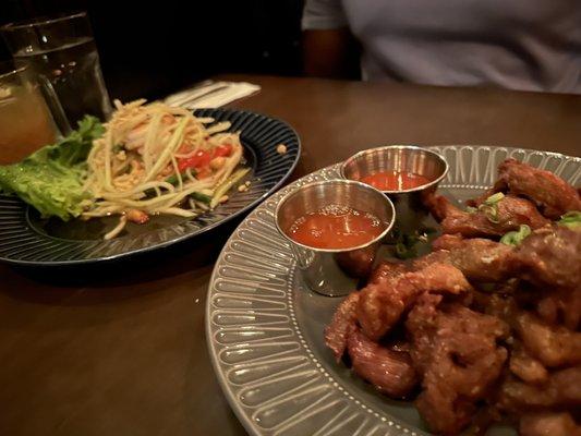 Vegetarian Papaya Salad Marinated Pork Strips