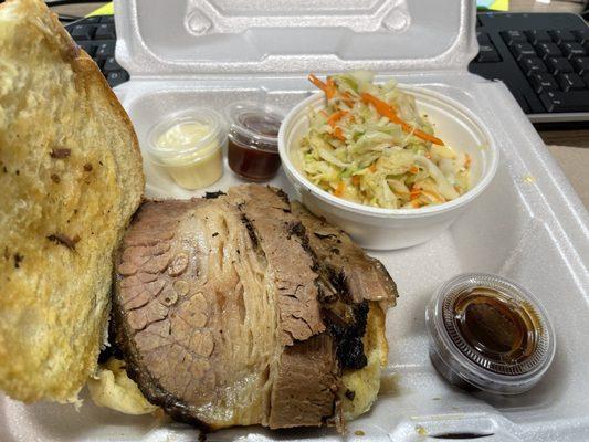 Smoked Brisket Sandwich with slaw