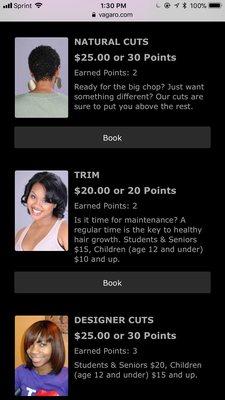 These prices are nowhere near accurate. No price was mentioned until checkout where my haircut was $50