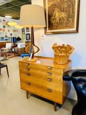 Finn Juhl chest and Danish lamp