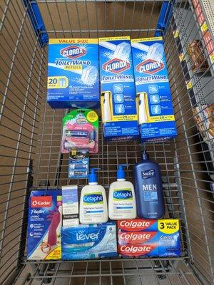 Walmart is a good place to pick up everyday goods like this. Colgate toothpaste, Cetaphil, Lever 2000, Clorox Toilet Wands, and more.