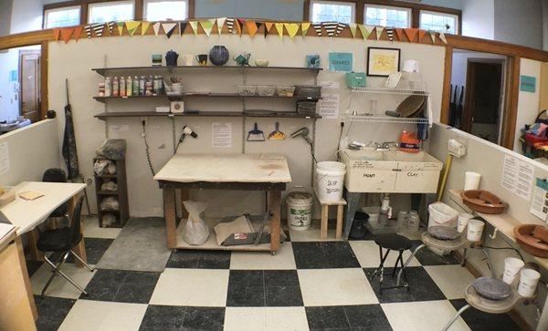 The ceramics area of the makerspace gets plenty of use from hand building to making pottery on the wheel.