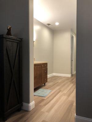 Before: We had no linen storage at all downstairs in our master bathroom.