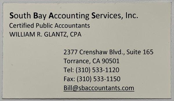 William R. Glantz, CPA Business Card