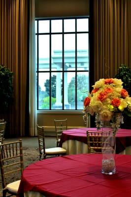 View the fountains and our garden terrace through our large windows in the ballroom