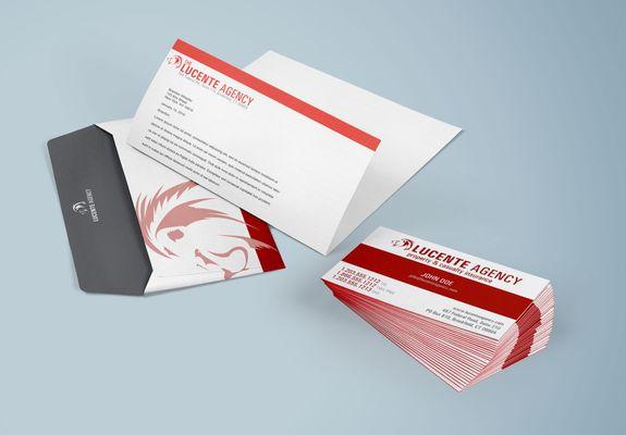 letterhead, envelopes, and business card package.