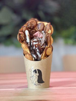 Hong kong style bubble waffles with ice cream and chocolate!!!