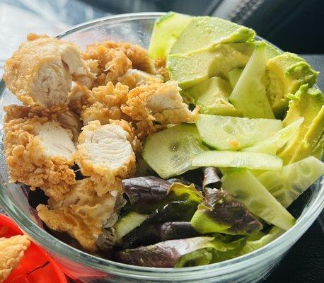 Delicious tenders paired with my homemade salad