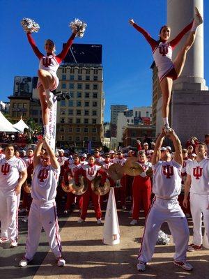 Indiana University Cheerleaders at the 2016 Foster Farms Bowl Pep Rally at Union Square in San Francisco. Go Hoosiers!