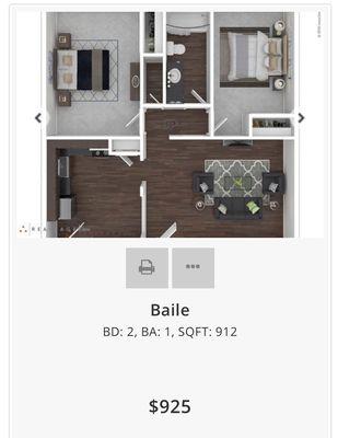 Baile 2 bedroom 1 bath