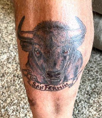 Running With Bulls in Pamplona, Spain tattoo.