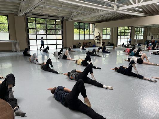 Adult ballet class floor barre