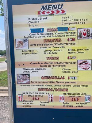 **Menu** serving up street Tacos, Tortas & Quesadillas  the one & only taco truck around this general area. off Palm Valley & Georgetown.