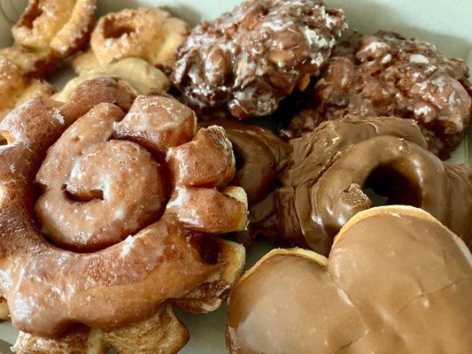 Old fashioned, apple fritters, cinnamon, chocolate heart