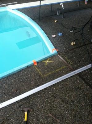 Pool Leak Detection. Location of leak in pool marked.