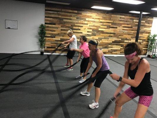 Love those ropes in this fitness boot camp for women.