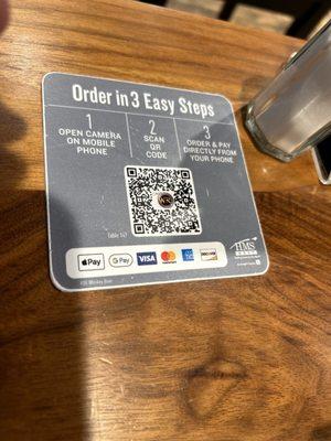 Phone to table ordering.