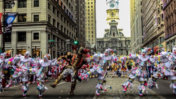 Ferko String Band performing in 2019 New Years Mummers Parade.