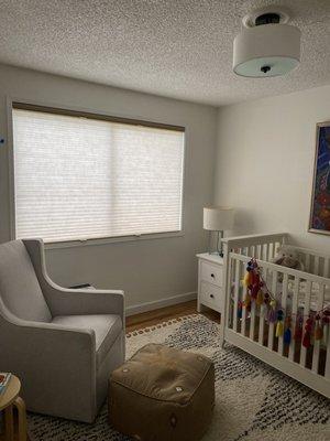 Nursery with Biscotti color duette honeycomb shades