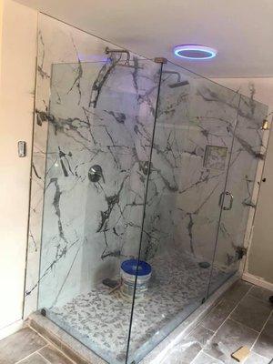 Shower Door and Panel Installation done by @pemirrornglass