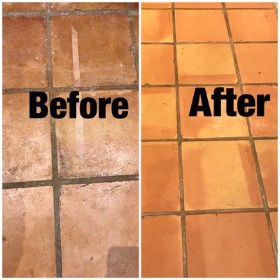 Saltillo tile floor restoration after Hurricane flood damage