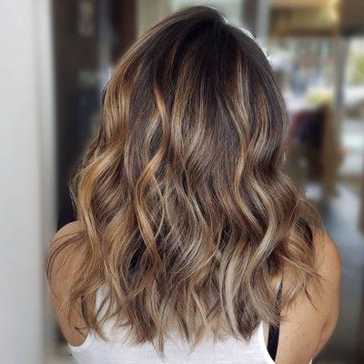 Balayage + long layered long bob